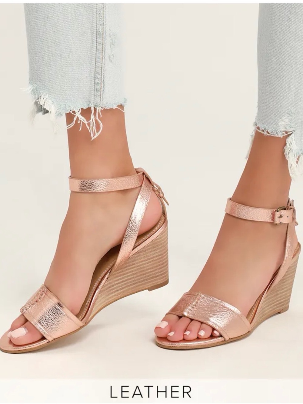 Splendid Metallic Rose Gold Ankle-Strap Wedge Sandals - Picture 4 of 11